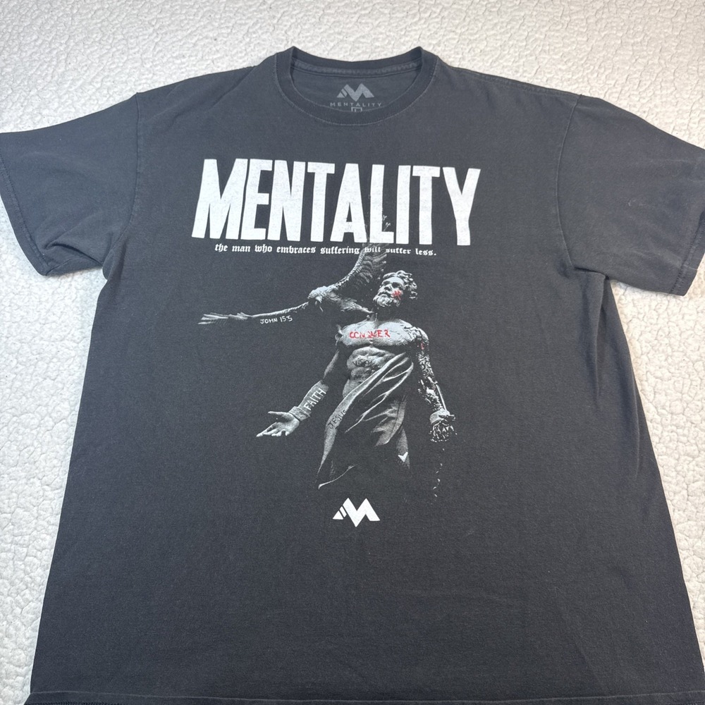 Mentality Fight Club Black Print Men's Cotton Gym T-Shirt Size L John 15•5 Faith
